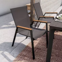 Sedia con braccioli in alluminio antracite con dettagli in legno - Miranda Plus