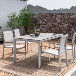 Tavolo con piano laminato in HPL 160x90 cm in alluminio bianco - Miranda