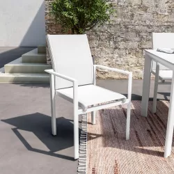 Sedia da giardino con braccioli in alluminio e textilene bianco - Miranda