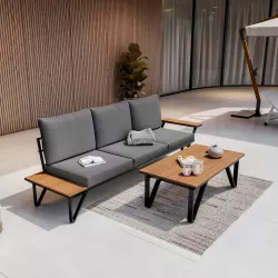 Set relax in alluminio antracite con divano 3 posti e tavolino da caffè - Miranda