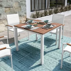 Tavolo con top in legno 93,5x93,5 cm in alluminio bianco - Miranda