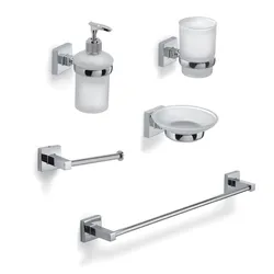 Set 5 accessori a muro in acciaio inox cromo e vetro satinato - Olimpo di Gedy