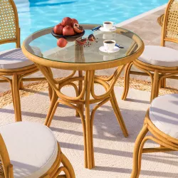 Set pranzo da giardino in rattan con tavolo rotondo e 4 sedie - Matra