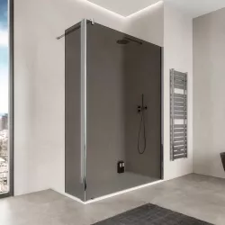 Box doccia Walk In 150 cm in vetro temperato fumè anticalcare con paretina girevole - Keep