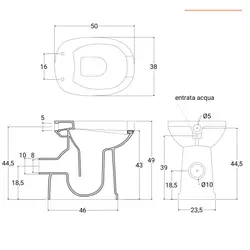 Vaso bidet ergonomico da 50h cm in ceramica bianco con scarico a parete