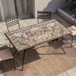 Tavolo da giardino 160x90 cm con top in gres porcellanato in metallo marrone - Maestrale