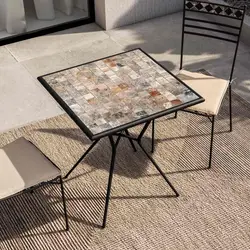 Tavolo da giardino 70x70 cm top in gres porcellanato a mosaico in metallo nero - Maestrale