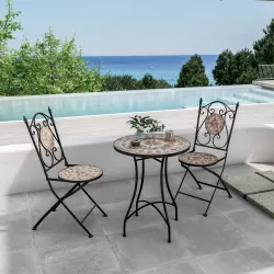 Set bistrot 2 sedie e tavolo Ø 60 cm con decorazione mosaico a stella toni freddi - Otranto