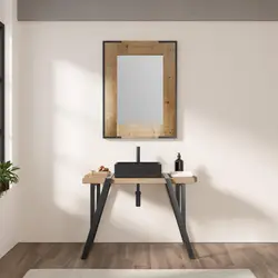 Mobile bagno 100 cm con piano in legno 8 cm e barra portasalviette - Harlem