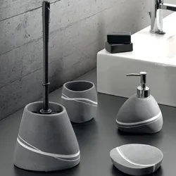Set 4 accessori d'appoggio grigio effetto pietra con venature color quarzo - Yvonne di Gedy