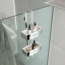 Portaoggetti appendibile 2 ripiani in ottone cromo e bianco - Poseidon di Gedy