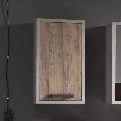 Pensile 40x22 cm in legno rovere e cemento con 2 ripiani con anta - Leeds bath