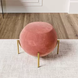 Pouf tondo 59 cm in velluto rosa con gambe dorate - Oliva