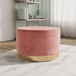 Pouf rotondo 54 cm in velluto rosa antico con anello dorato - Isolda