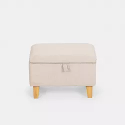 DEGHI IMBOTTITI Pouf Contenitore In Tessuto Beige Con Gambe In Legno - Brom  | Sedute ~ Senigallia Skating