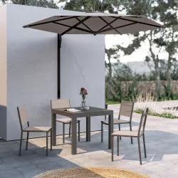 Set pranzo tavolo 90/180x90 cm e 4 sedie in alluminio e textilene tortora - Carioca