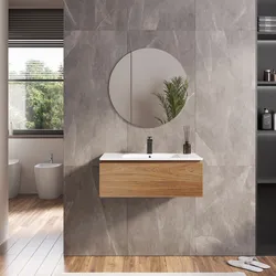 Mobile bagno sospeso 80 cm rovere acacia con specchio - Alterego