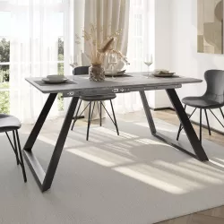 Tavolo da pranzo estensibile 160-200x90 cm con piano in legno grigio - Yukka