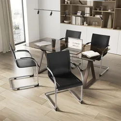 Set 4 poltrone da ufficio in pvc nero con struttura e braccioli in acciaio - Wemar