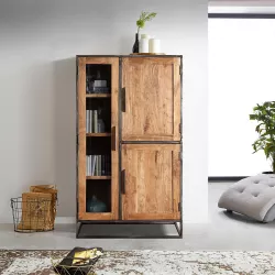 Credenza 90x160h cm in legno di acacia e metallo - Freia Acacia