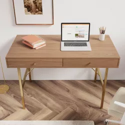 Scrivania 120x60 cm in legno con gambe in acciaio dorato e cassetti - Saxon