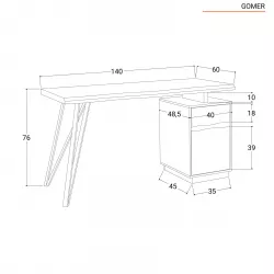 Scrivania 140x60 cm in legno e acciaio bianco con altezza