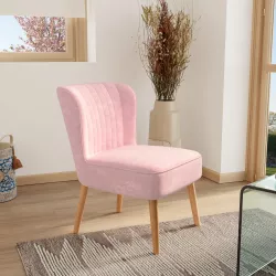 Poltroncina in velluto rosa con gambe in legno - Sylvia
