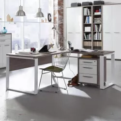 Libreria bassa con ante e 3 ripiani interni rovere tartufo e bianco lucido  - Homely office