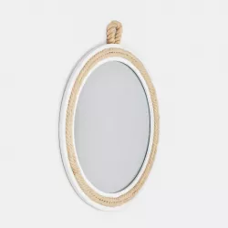 Specchio tondo Ø50 cm con cornice bianca e gancio in corda - Auge