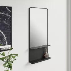 Specchio 45x100h cm con cornice e mensola in metallo nero - Vins