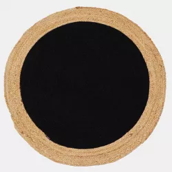 Tappeto rotondo 120 cm in cotone nero con bordi in juta naturale