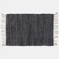 Tappeto da interni 60x90 cm in cotone grigio con frange