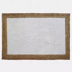 Tappeto da interni 200x300 cm in cotone bianco e bordi in juta
