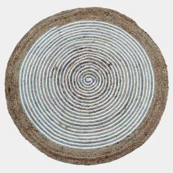 Tappeto rotondo 150 cm in cotone e juta naturale con motivo a spirale bianco