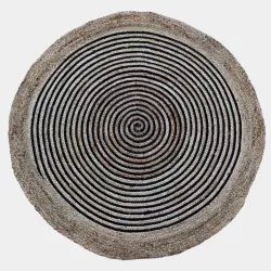 Tappeto rotondo 150 cm in cotone e juta con motivo a spirale nero