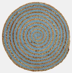 Tappeto rotondo 150 cm in cotone blu e juta naturale
