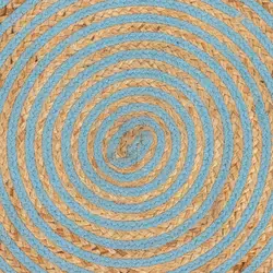 Tappeto rotondo 200 cm in cotone blu e juta naturale con motivo a spirale