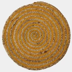 Tappeto rotondo 150 cm in cotone e juta con motivo a spirale senape