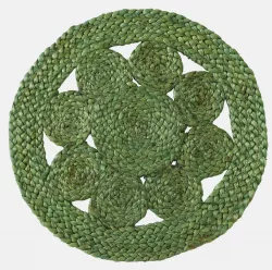 Tappeto rotondo 150 cm con fiore in juta verde