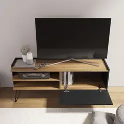 Mobile porta tv 143 cm in metallo nero e legno rovere - Epic