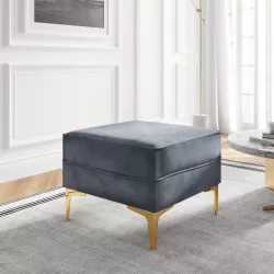 Pouf con cassettone grigio Claud