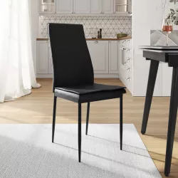 Sedia in similpelle nera con schienale alto e gambe in metallo - Zeta