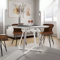 Tavolo da pranzo rotondo 120 cm in legno bianco - Roland