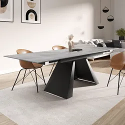 Tavolo estensibile 180-260x90 cm con top grigio in ceramica e gambe in metallo nero - Ektor