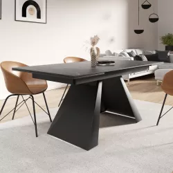 Tavolo estensibile 180-260x90 cm con top in ceramica nero e gambe in metallo - Ektor