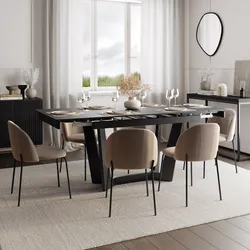 Tavolo allungabile 135-195x90 cm con top 12 mm in ceramica antracite e gambe in metallo nero - Zelo