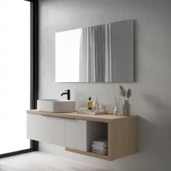 Mobile bagno sospeso 150 cm profondo 51,5 cm bianco dx e specchio - Desiderato Plus