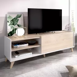 Mobile porta tv 155 cm in legno naturale e bianco - Eike