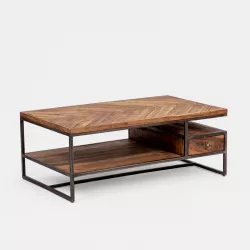 Tavolino contenitore in legno di acacia con ripiano e cassetti - Freia Acacia