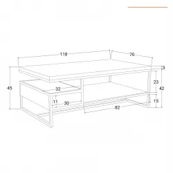 Tavolino contenitore in legno di acacia con ripiano e cassetti - Freia  Acacia